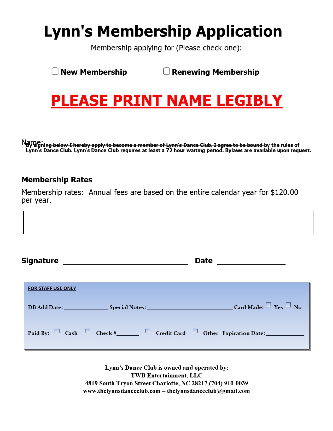 Lynn's Membership Application